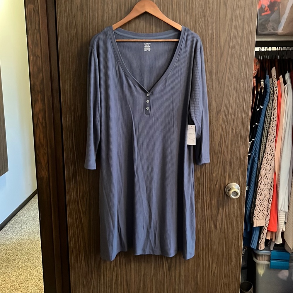 Jockey 3/4 Sleeve Rib Knit Henley Dress